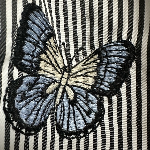 Zara Basic Embroidered Butterfly Off The Shoulder Striped Cropped Blouse Size S - Picture 4 of 13